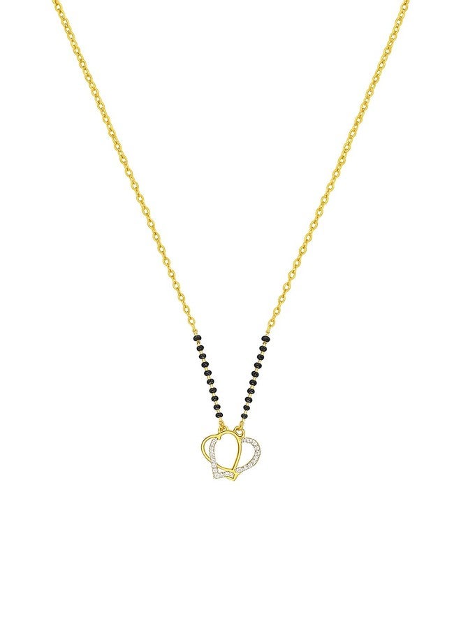 sweeply Elegant Double Heart Mangalsutra with Round Stones for Women | Traditional Black beads Mangalsutra Pefect, Gift for Diwali, Anniversary, Wedding, Valentine, Birthday, Karwa Chauth Special - Image 1