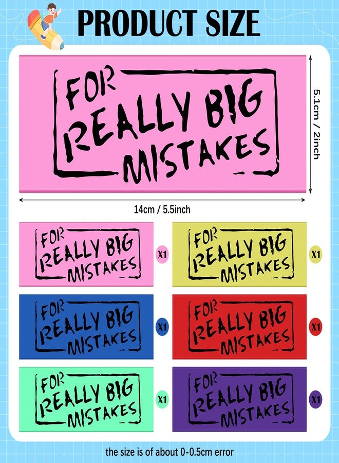 Yexiya 6 Pcs Jumbo Gaint Erasers Bulk 5.5 Inch Large Eraser for Really Big Mistakes Big Pencil Rubber 6 Colors for Students Back to School Stationery Supplies Joke Gag Gift for Work and School Party - Image 2