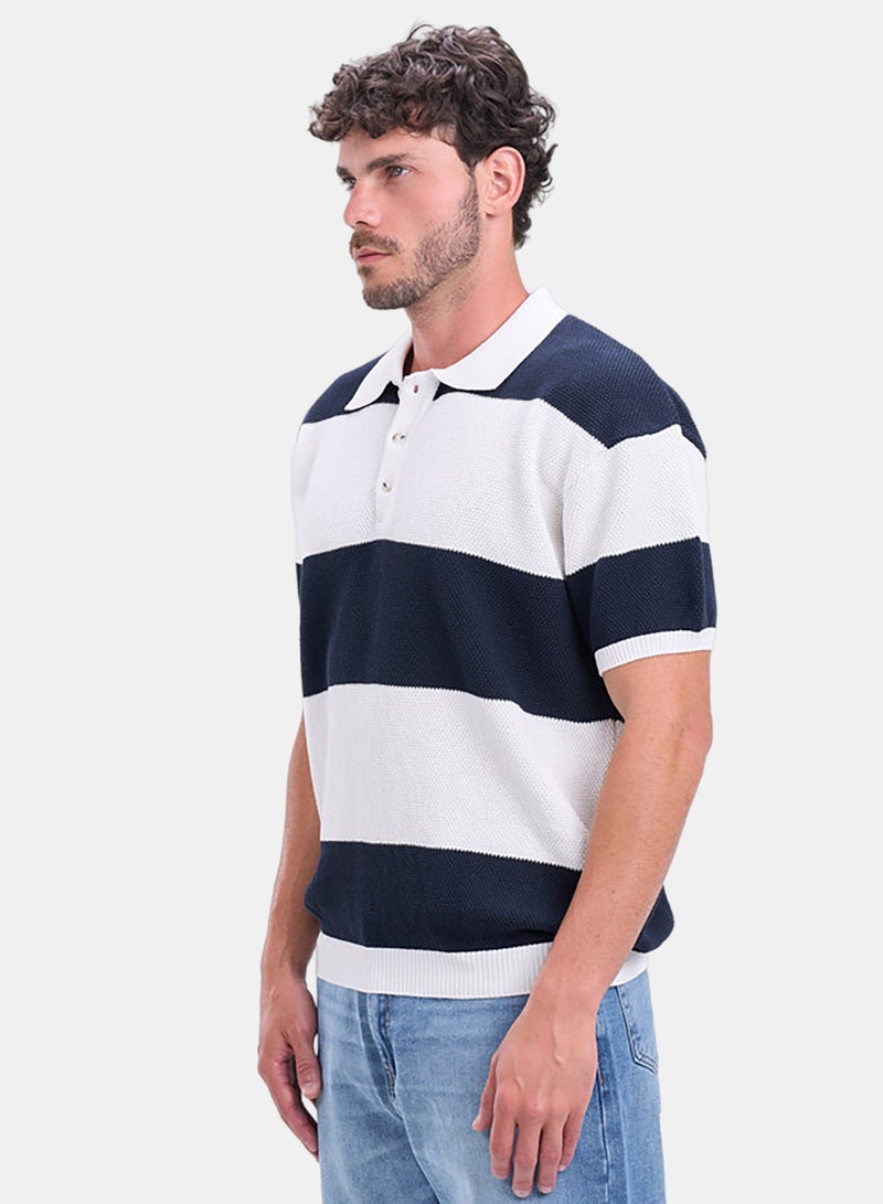 bowline White*Navy Striped Knitwear T-shirt - Image 2