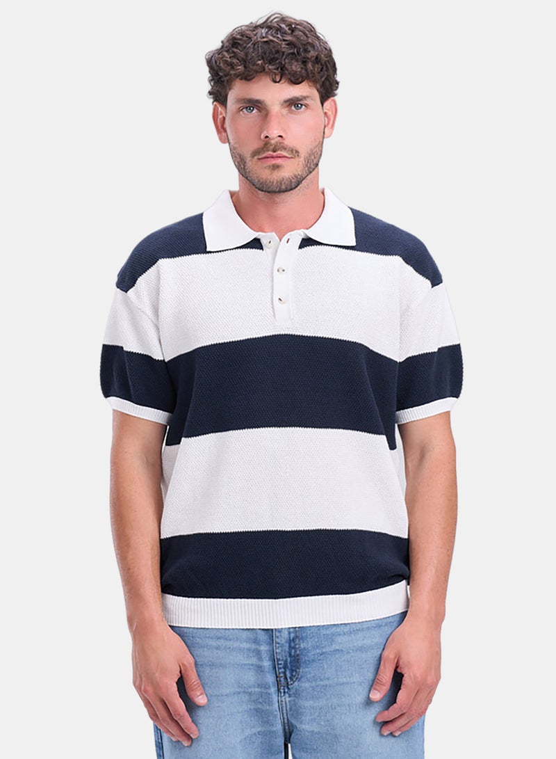 bowline White*Navy Striped Knitwear T-shirt - Image 1