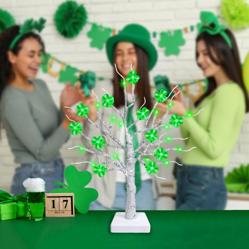 Tirdkid St. Patrick's Day Decorations â€“ 18 Inch Lighted Tabletop Tree with 24 Green Shamrocks & LED Lights, St. Patrickâ€™s Day Decor for Home, Table, Office, Indoor Use - Image 2