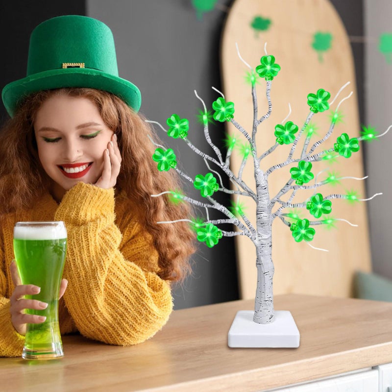 Tirdkid St. Patrick's Day Decorations â€“ 18 Inch Lighted Tabletop Tree with 24 Green Shamrocks & LED Lights, St. Patrickâ€™s Day Decor for Home, Table, Office, Indoor Use - Image 5