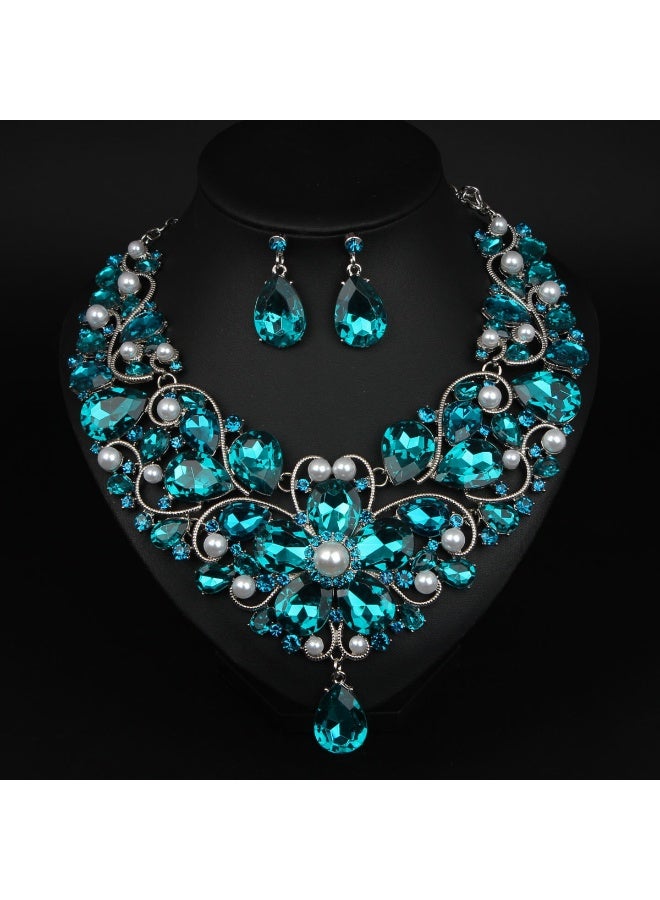 NIBEMINENT Gemstone Flower Drop Necklace and Earring Set