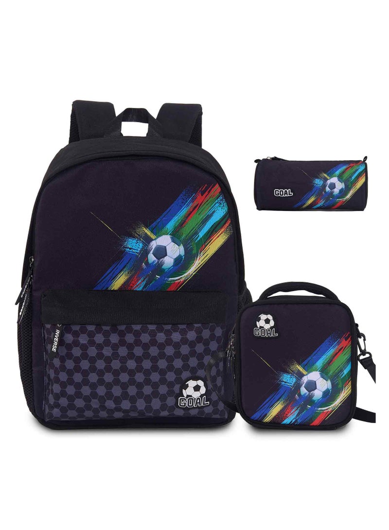 LKTOCAFT 3 In 1 School Bag For Boys With Lunch Box Bag and Pencil Case,  Kids School Bag For 8-12,Cool Design Kids Backpack For School, Black - Image 1