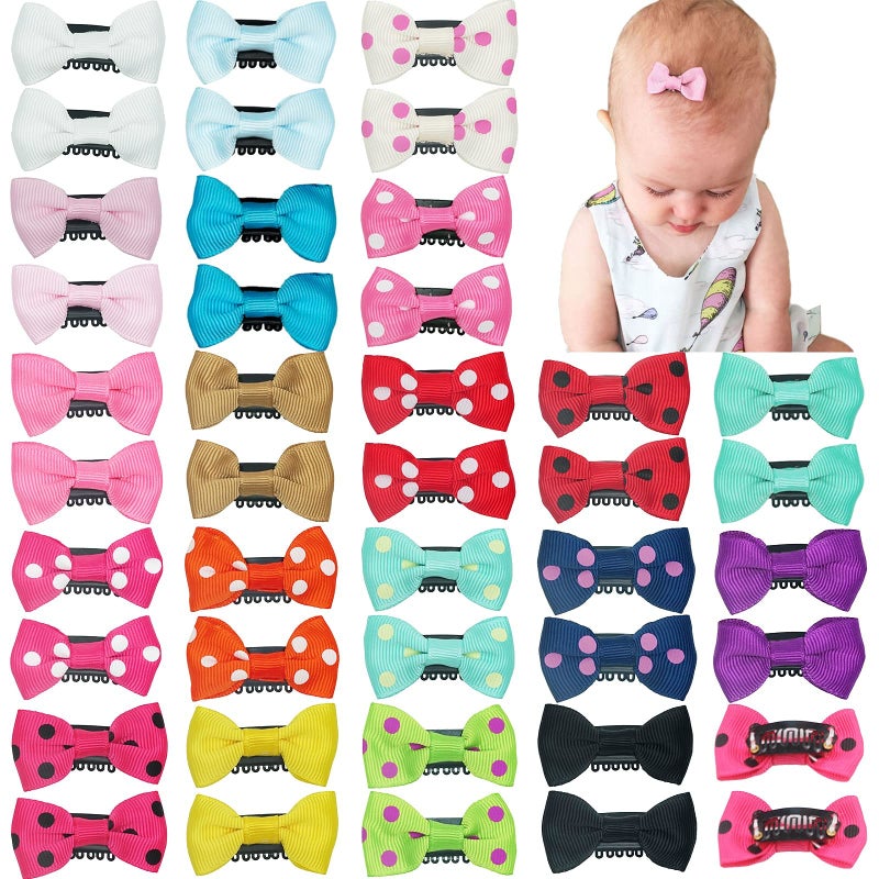 CellElection 40PCS Baby Girls Fine Hair Clips 1.75Inch Grosgrain Ribbon Hair Bows Snap Hair Clips Barrettes Handmade Hair Accessories For Girls Newborns Infants Toddlers - Image 1