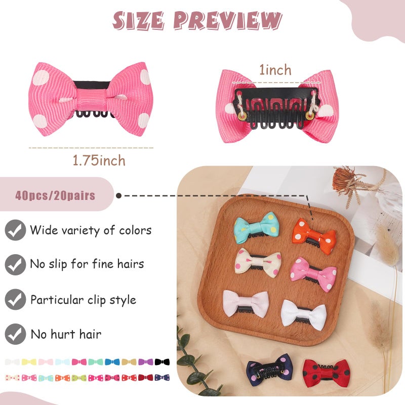 CellElection 40PCS Baby Girls Fine Hair Clips 1.75Inch Grosgrain Ribbon Hair Bows Snap Hair Clips Barrettes Handmade Hair Accessories For Girls Newborns Infants Toddlers - Image 4