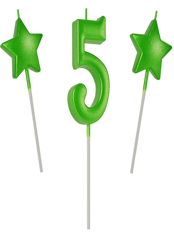 Willcan 2.75in Green Number 5 Birthday Candles, Glitter Happy Birthday Cake Cupcake Toppers Decoration and Celebrating for Adults/Kids Party Baking (2.75in Number 5) - Image 1