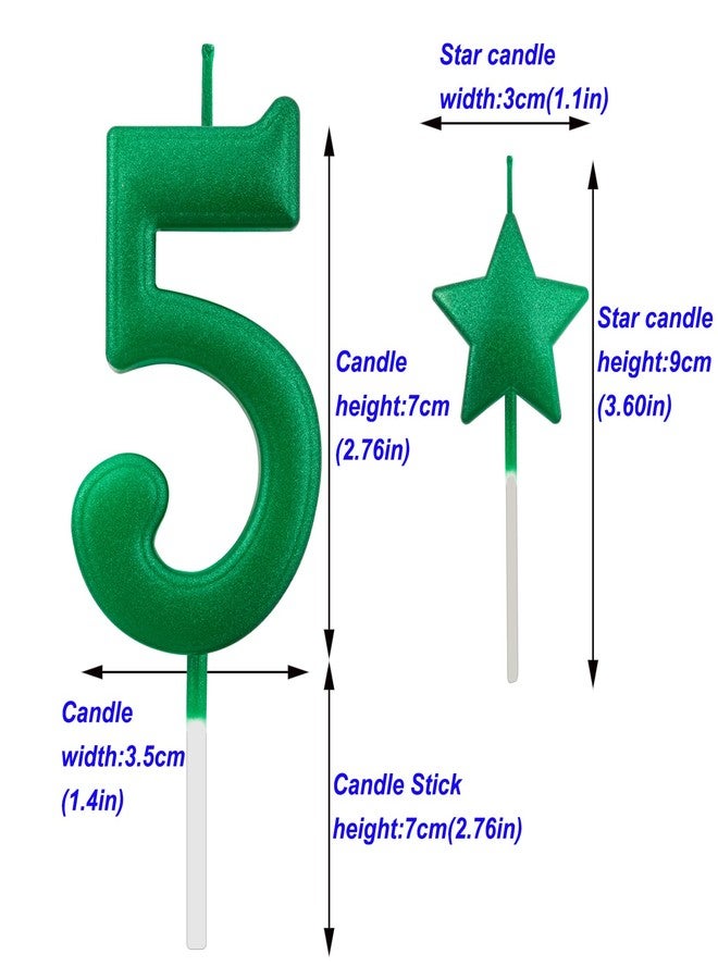 Willcan 2.75in Green Number 5 Birthday Candles, Glitter Happy Birthday Cake Cupcake Toppers Decoration and Celebrating for Adults/Kids Party Baking (2.75in Number 5) - Image 2