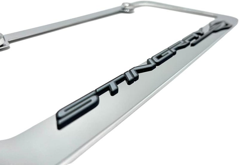 SR1 Performance C8 Corvette Stingray License Plate Frame - Chrome with C8 Stingray Fish Logo - Image 2
