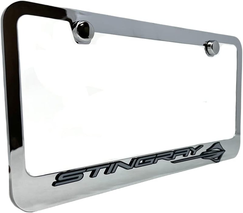 SR1 Performance C8 Corvette Stingray License Plate Frame - Chrome with C8 Stingray Fish Logo - Image 1