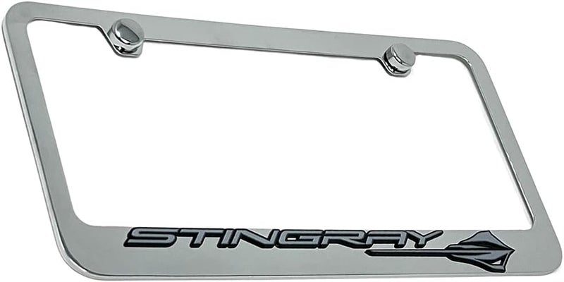 SR1 Performance C8 Corvette Stingray License Plate Frame - Chrome with C8 Stingray Fish Logo - Image 3