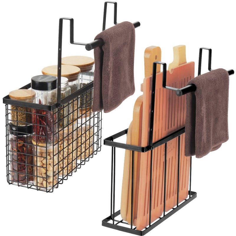YMCCOOL 2 Pack Cabinet Door Organizer,Over The Cabinet Door Organizer with Towel Bars,Hang Over Cabinet Door Storage, Kitchen Cabinet Door Organizer for Cutting Board, Baking Sheet, Foil, Plastic Wrap - Image 1