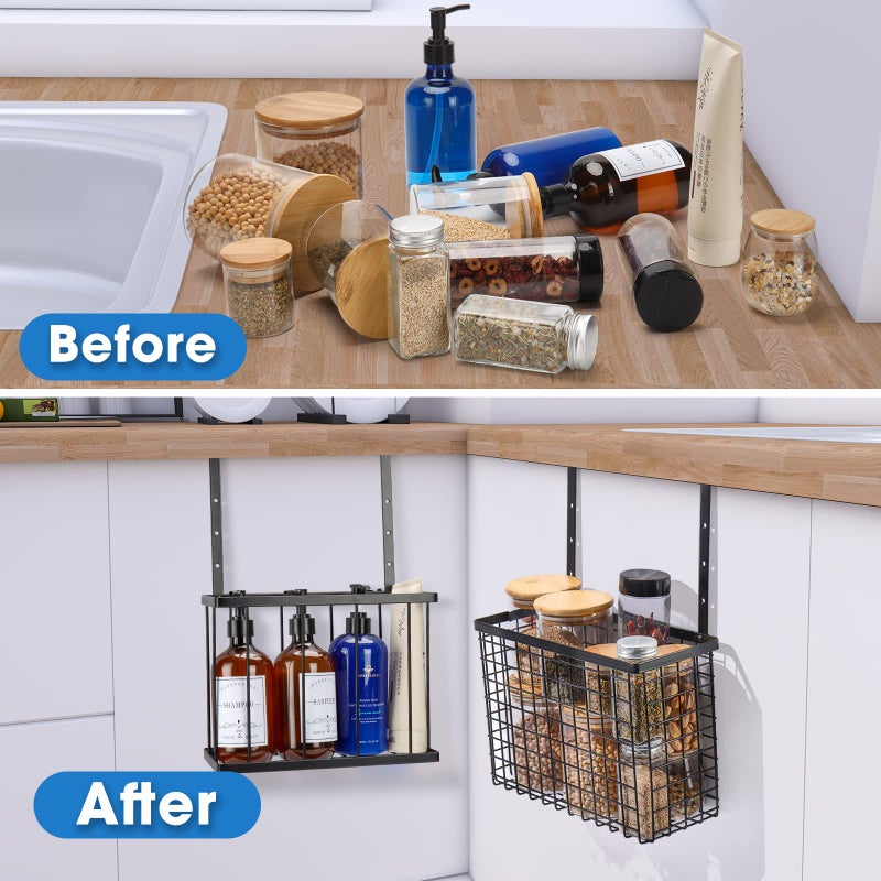 YMCCOOL 2 Pack Cabinet Door Organizer,Over The Cabinet Door Organizer with Towel Bars,Hang Over Cabinet Door Storage, Kitchen Cabinet Door Organizer for Cutting Board, Baking Sheet, Foil, Plastic Wrap - Image 5