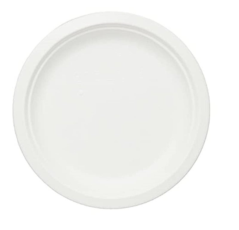 SKYWINS Disposable Bagasse Plates 6 Inches 50Count Package Round Beige 15 cm EcoFriendly Biodegradable Sugarcane Paper Plates for Serving Snacks at Birthdays Weddings and Parties 50 - Image 1