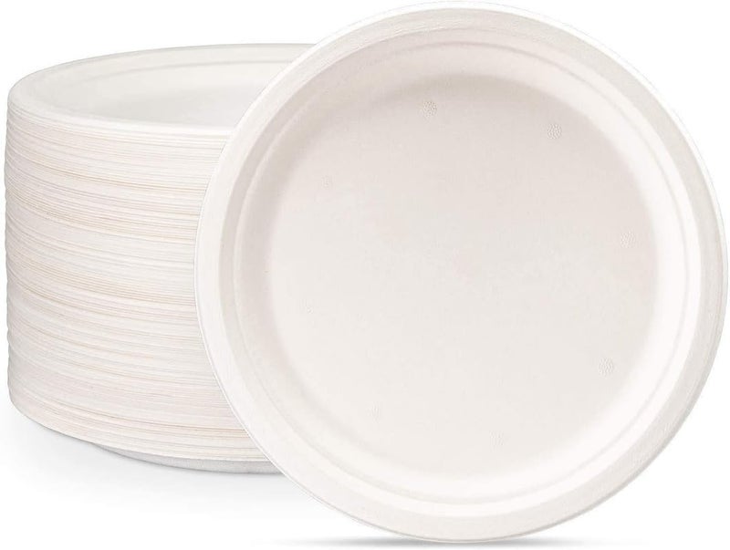 SKYWINS Disposable Bagasse Plates 6 Inches 50Count Package Round Beige 15 cm EcoFriendly Biodegradable Sugarcane Paper Plates for Serving Snacks at Birthdays Weddings and Parties 50 - Image 5