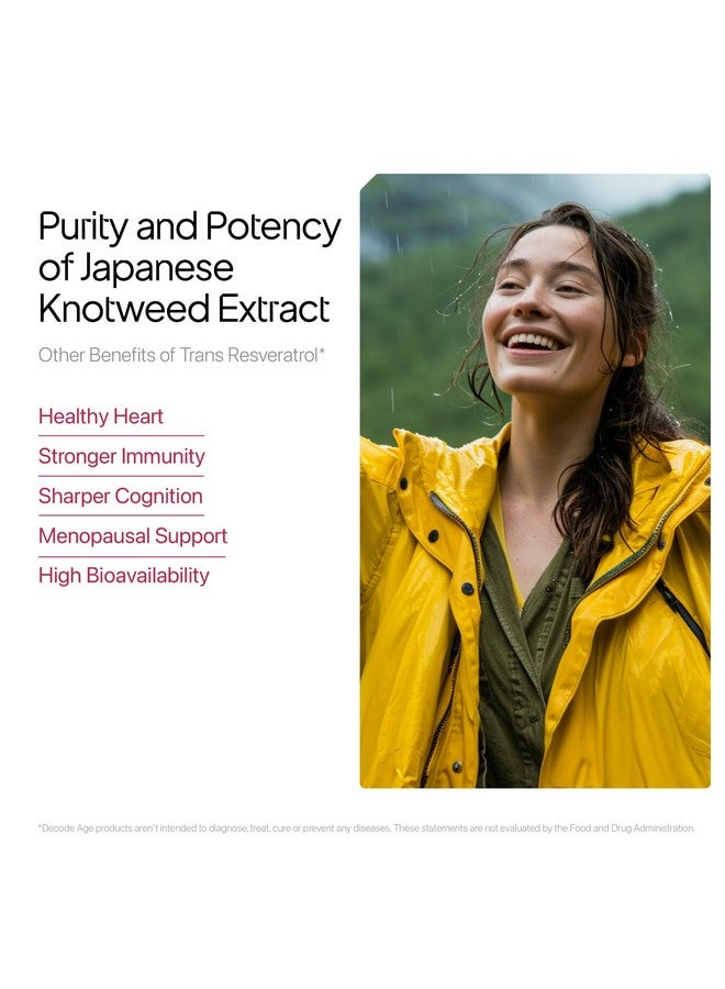 Decode Age Trans Resveratrol Supplement, Powerful Antioxidant for Anti-Ageing, Anti-Inflammatory,Metabolism & Heart Health, 250mg, 60 Veg Capsules - Image 3