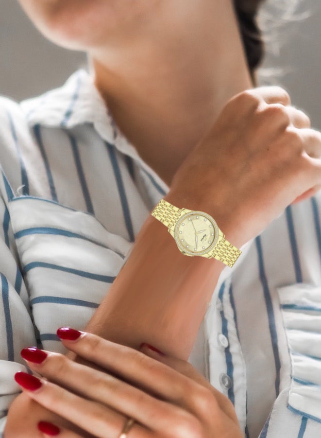 MARTINI Embellished Round Gold Dial Analog Watch - Image 2