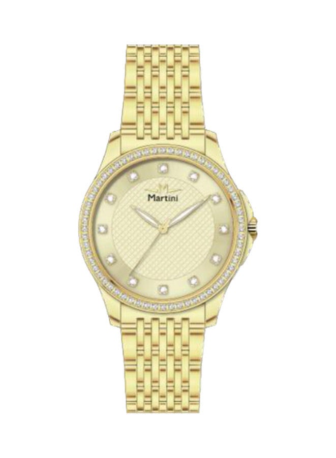 MARTINI Embellished Round Gold Dial Analog Watch - Image 1