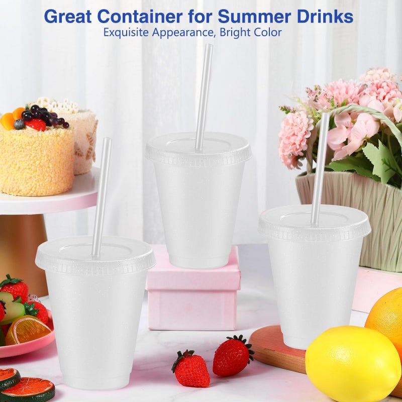 Rtteri 15 Pcs Valentine's Day Reusable Kids Cups with Straws and Lids 16 oz Glitter Kids Tumblers Plastic Party Favor Cups with Lids Travel Mug Tumbler for Iced Beverage Water Parties(Clear) - Image 4