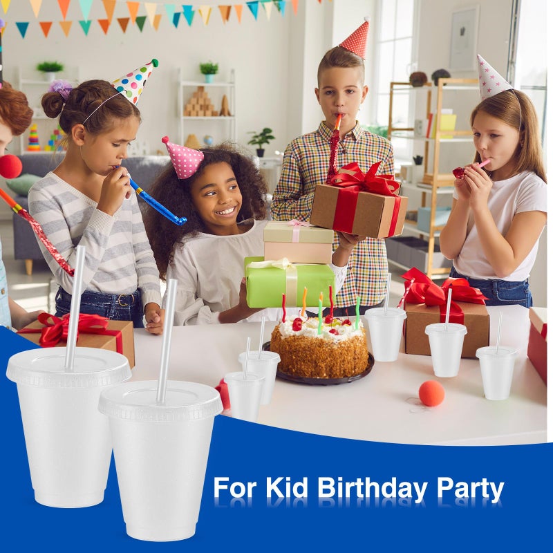 Rtteri 15 Pcs Valentine's Day Reusable Kids Cups with Straws and Lids 16 oz Glitter Kids Tumblers Plastic Party Favor Cups with Lids Travel Mug Tumbler for Iced Beverage Water Parties(Clear) - Image 5