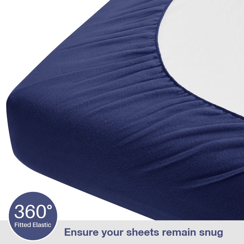 Viviland Plush Micro Fleece Full Bed Sheet Set - Soft Polar Fleece Velvet Sheets - Extra Warm Winter Flannel Bed Sheets with Deep Pocket - Navy - Full - Image 4