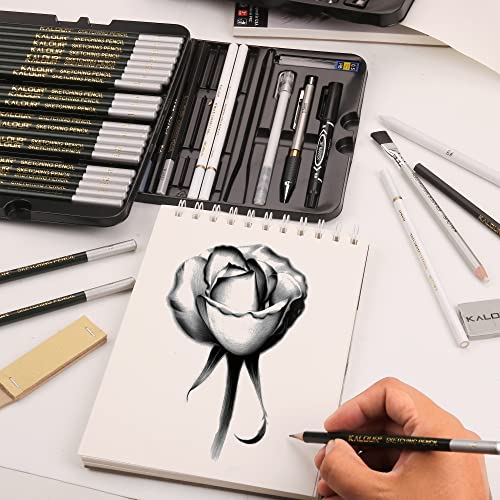 KALOUR 72-Pack Sketch Drawing Pencils Kit with Sketchbook and 3-color Drawing Paper,Tin Box,Include Graphite,Charcoal,Drawing Glove and Artists Tools,Pro Art Drawing Supplies for Adults Beginner - Image 4