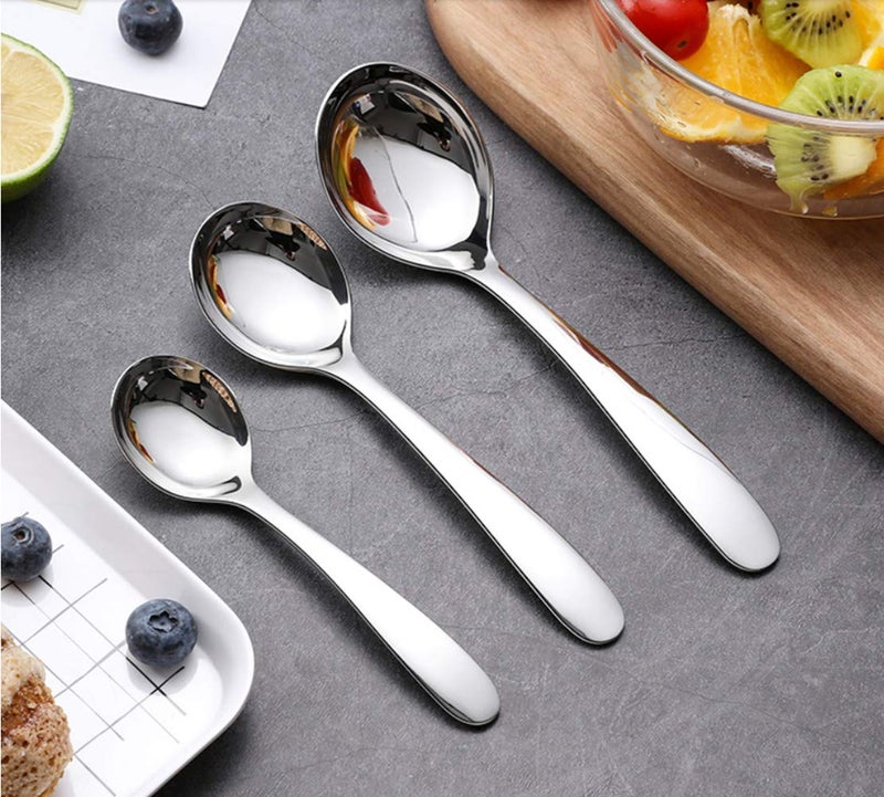 Qualizon 18/8 Stainless Steel Adult Soup Spoon Big Round Spoons Large Heavy Weight Dinner Spoon 4-Piece (7.2Inch) - Image 4