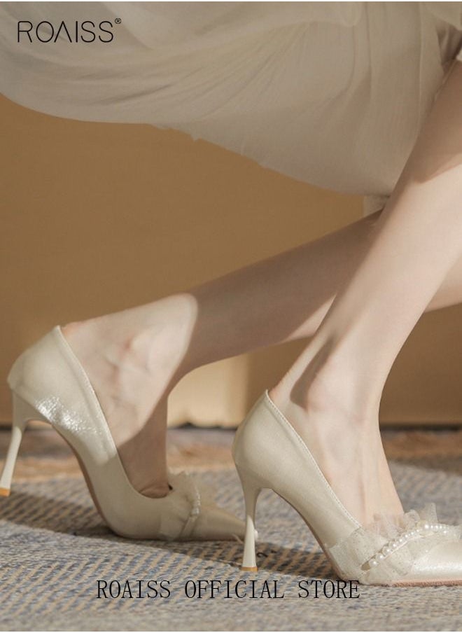 roaiss - Pearl Lace High Heels Sandals for Women and Ladies Luxury Shoes New Arrival Wedding Bridal Shoes Bridesmaid Shoes - Image 1