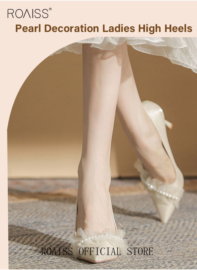 roaiss - Pearl Lace High Heels Sandals for Women and Ladies Luxury Shoes New Arrival Wedding Bridal Shoes Bridesmaid Shoes - Image 1