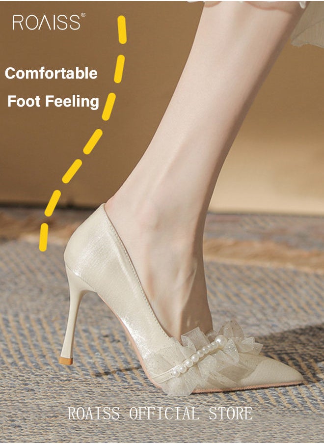 roaiss - Pearl Lace High Heels Sandals for Women and Ladies Luxury Shoes New Arrival Wedding Bridal Shoes Bridesmaid Shoes - Image 1