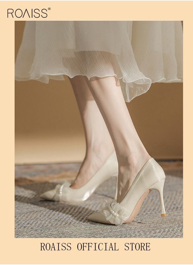 roaiss - Pearl Lace High Heels Sandals for Women and Ladies Luxury Shoes New Arrival Wedding Bridal Shoes Bridesmaid Shoes - Image 1