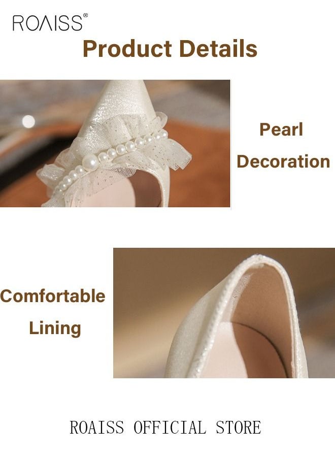roaiss - Pearl Lace High Heels Sandals for Women and Ladies Luxury Shoes New Arrival Wedding Bridal Shoes Bridesmaid Shoes - Image 1
