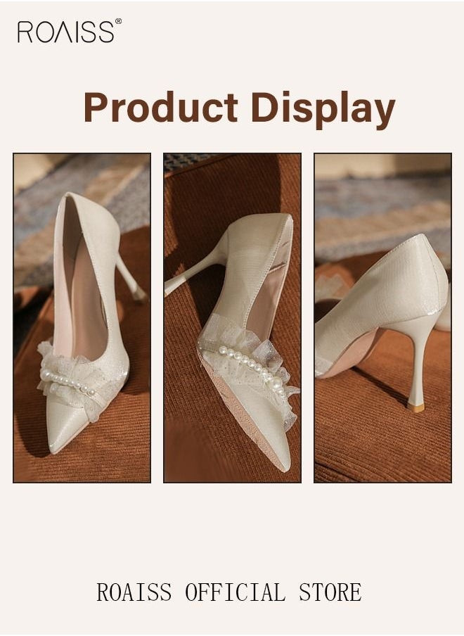 roaiss - Pearl Lace High Heels Sandals for Women and Ladies Luxury Shoes New Arrival Wedding Bridal Shoes Bridesmaid Shoes - Image 1