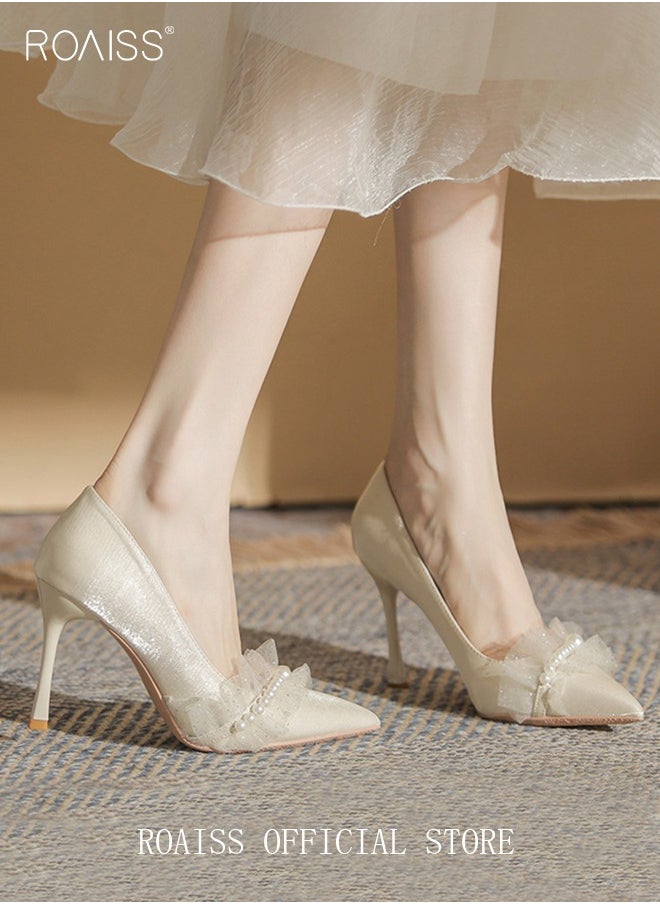 roaiss - Pearl Lace High Heels Sandals for Women and Ladies Luxury Shoes New Arrival Wedding Bridal Shoes Bridesmaid Shoes - Image 1
