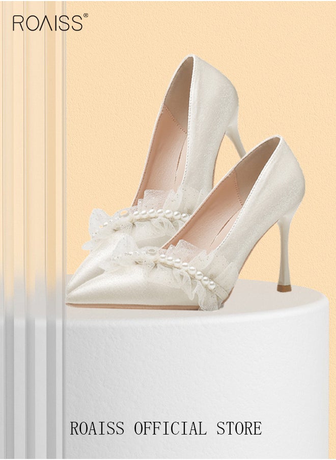 roaiss - Pearl Lace High Heels Sandals for Women and Ladies Luxury Shoes New Arrival Wedding Bridal Shoes Bridesmaid Shoes - Image 1