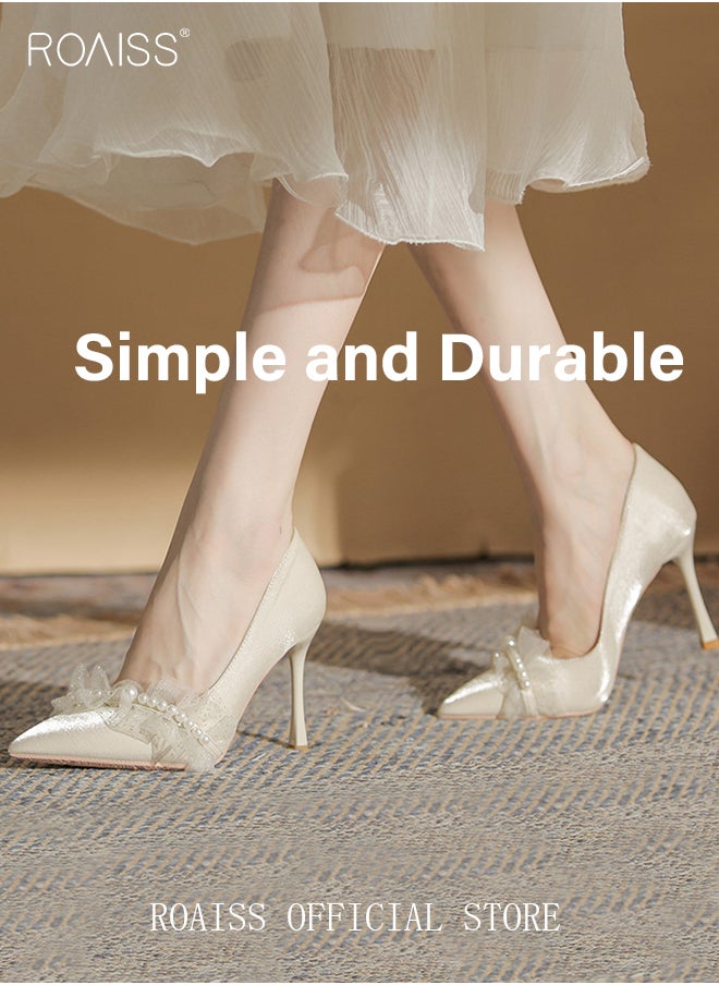 roaiss - Pearl Lace High Heels Sandals for Women and Ladies Luxury Shoes New Arrival Wedding Bridal Shoes Bridesmaid Shoes - Image 1