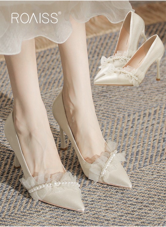roaiss - Pearl Lace High Heels Sandals for Women and Ladies Luxury Shoes New Arrival Wedding Bridal Shoes Bridesmaid Shoes - Image 1