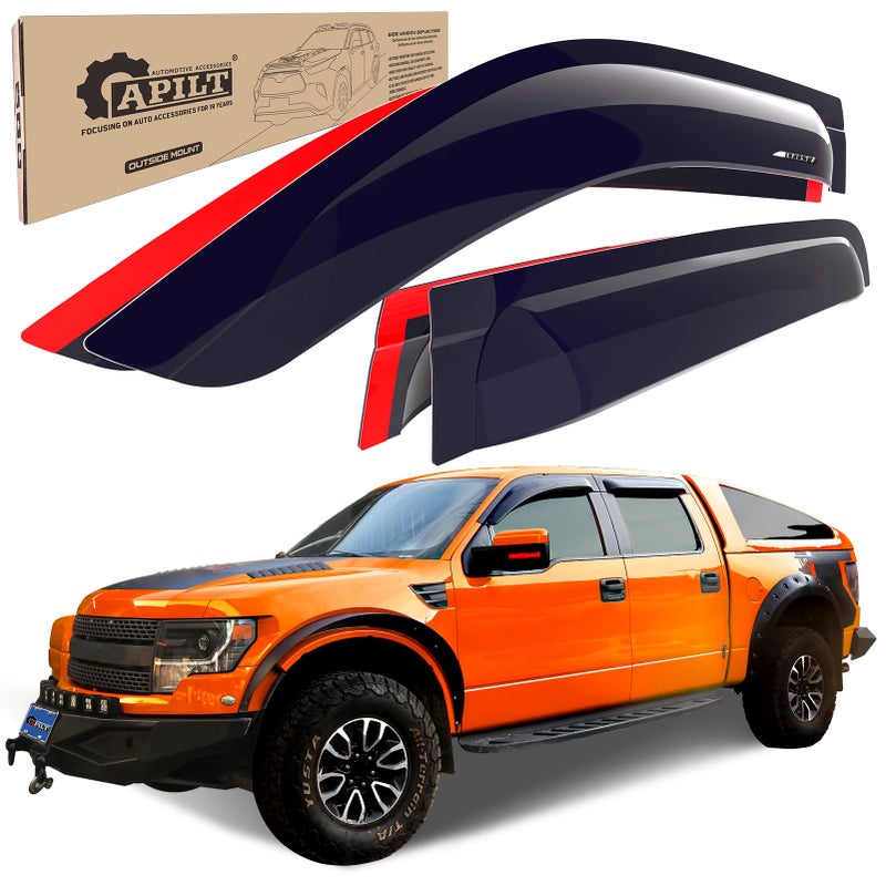 APILT Large Rain Guards Window Vent Visors for 20092014 Ford F150 SuperCrew 20102014 SVT Raptor SuperCrew OutsideMount Wind Deflector Truck Accessories Dark Smoke 4pcs with Thicker - Image 3
