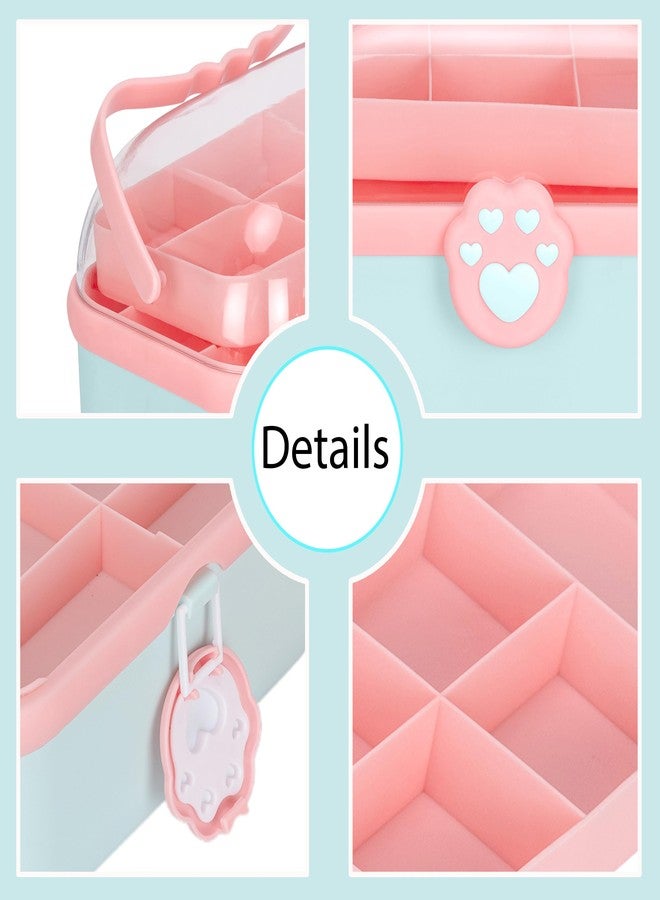 IMUU Heart Shaped Double Layer Storage Box With Handle, Portable Jewelry Holder Organizer Hair Container, Multiple Compartments, Dustproof Storage Case Gift For Art Craft & Cosmetic (Pista) - Image 5