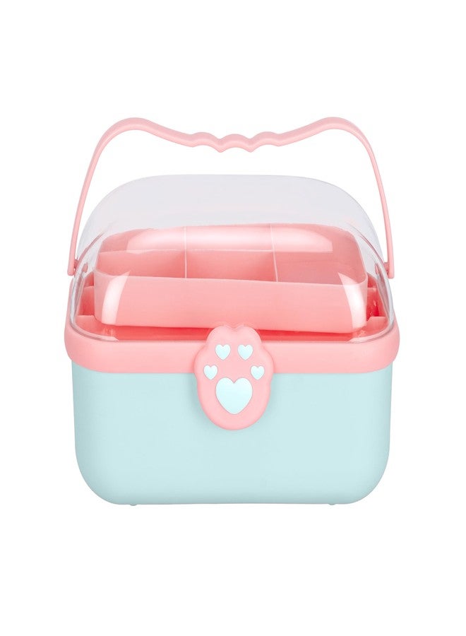 IMUU Heart Shaped Double Layer Storage Box With Handle, Portable Jewelry Holder Organizer Hair Container, Multiple Compartments, Dustproof Storage Case Gift For Art Craft & Cosmetic (Pista) - Image 1