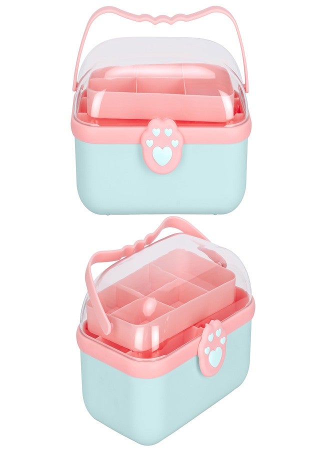 IMUU Heart Shaped Double Layer Storage Box With Handle, Portable Jewelry Holder Organizer Hair Container, Multiple Compartments, Dustproof Storage Case Gift For Art Craft & Cosmetic (Pista) - Image 3