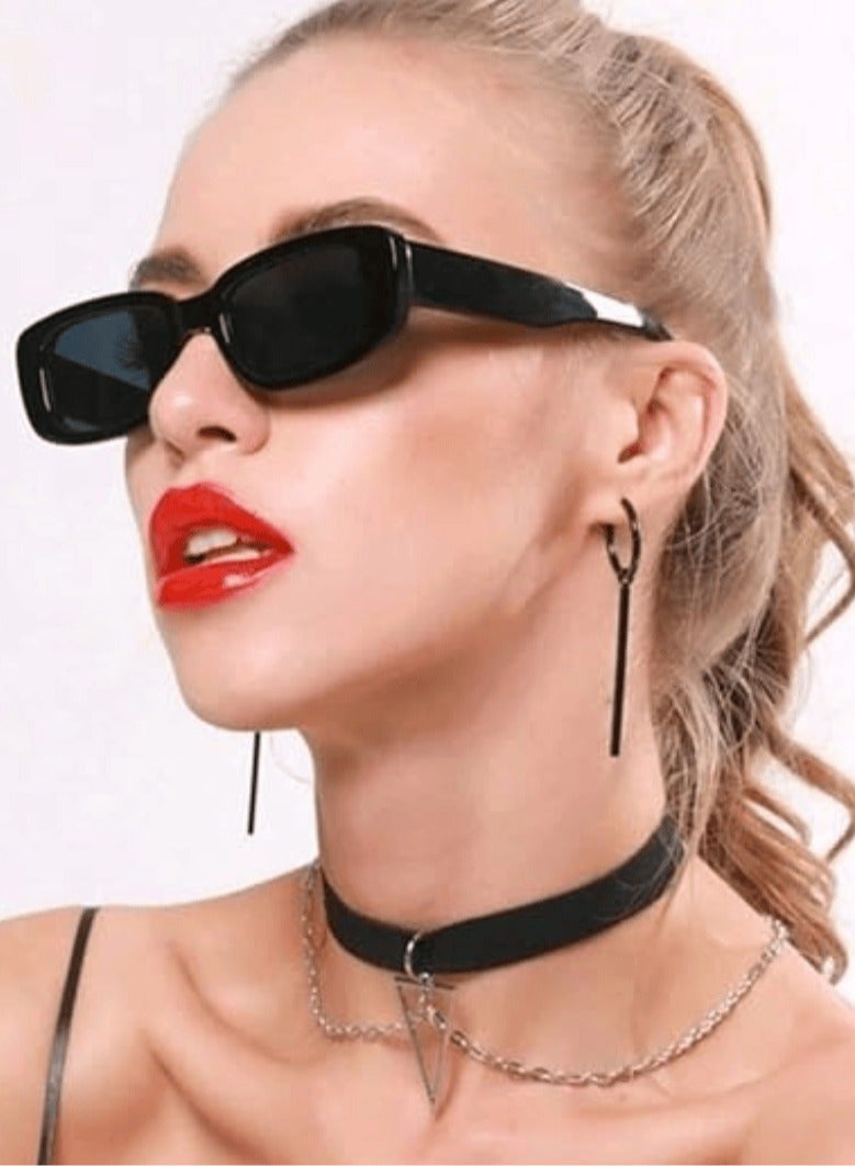 Shein Women's Sunglasses – Slim Rectangular Black Frame with Dark Lenses – Modern Street Style - Image 2