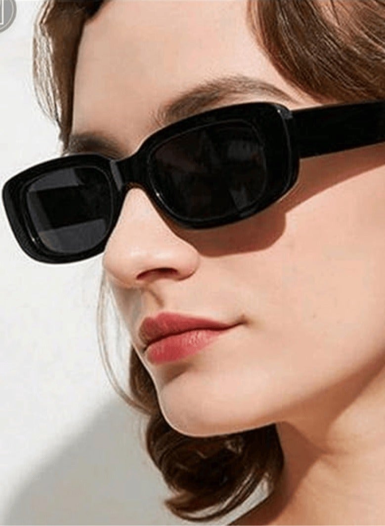 Shein Women's Sunglasses – Slim Rectangular Black Frame with Dark Lenses – Modern Street Style - Image 3