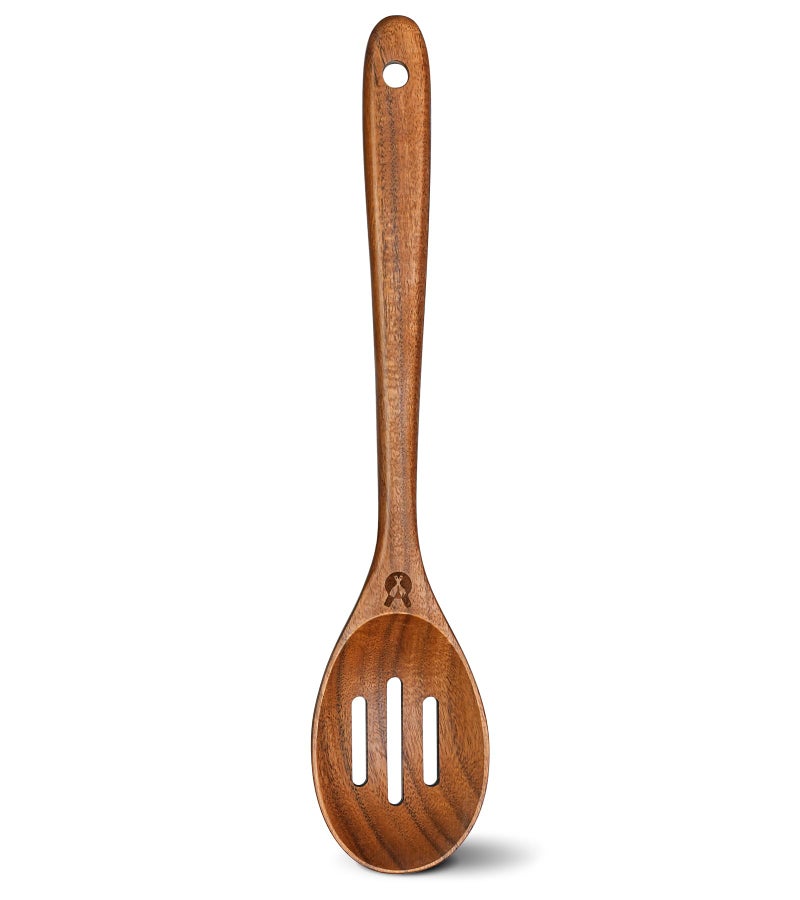ICSTI Wooden Slotted Spoons for Cooking, Good Grips Large Wooden Slotted Spoon, Natural Premium Teak Spoons Spatula, Heat Resistant Cooking Utensils for Nonstick Cookware, Serving and Mixing - Image 1
