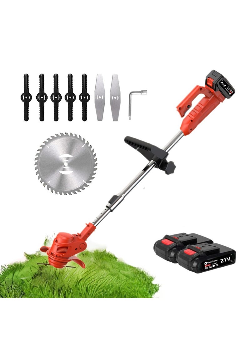 GearZone 21V Cordless Grass Trimmer with 2pcs 4.0Ah Battery, Fast Charger and 3 Types Cutting Blade, Portable Electric Lawn Trimmer for Garden Yard Lawn Pruning/Trimming Work  - Image 1