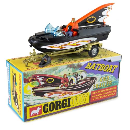 Corgi Toys CD54321062 107 Bat Boat With Batman Robin figures and Die Cast Trailor special Trailor coupling to fit Batmobile RT26701 146 Scale Souvenir Gift for men or women - Image 1