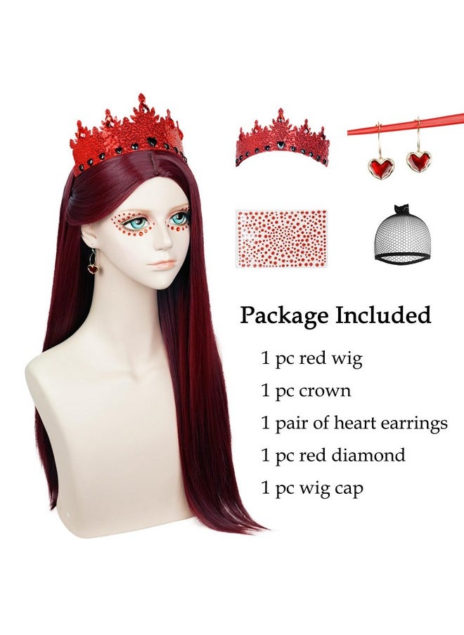 Probeauty Probeauty Long Dark Red Wig for Women, Queen Straight Red Costume Wig with Crown for Halloween Cosplay Party  - Image 3