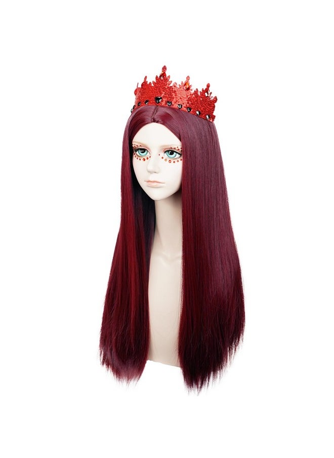 Probeauty Probeauty Long Dark Red Wig for Women, Queen Straight Red Costume Wig with Crown for Halloween Cosplay Party  - Image 2