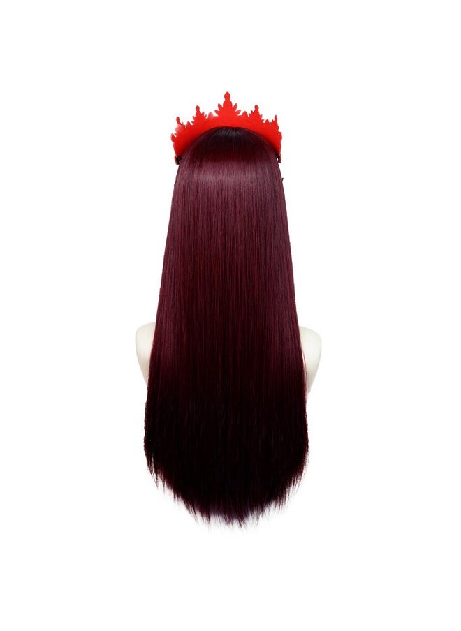 Probeauty Probeauty Long Dark Red Wig for Women, Queen Straight Red Costume Wig with Crown for Halloween Cosplay Party  - Image 4