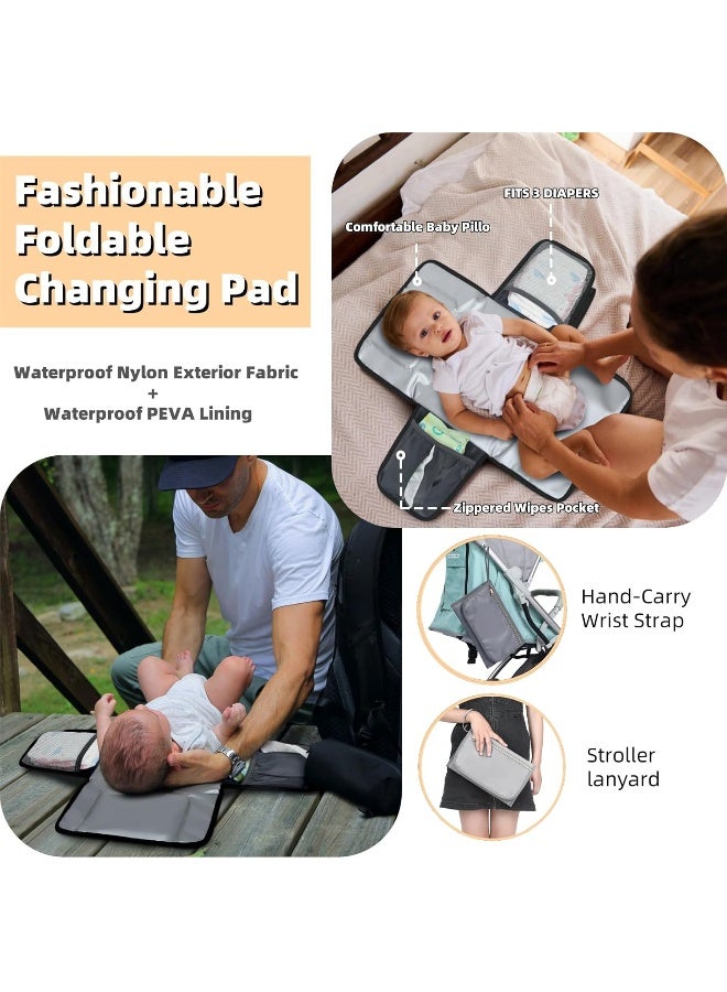 ROSEGIN Baby Diaper Bag Backpack with Changing Pad, Pacifier Case, for Boy Girl Toddler - Large, Stylish, Waterproof Travel Quilted Diaper Bag for Mom - Gray/White - Image 5